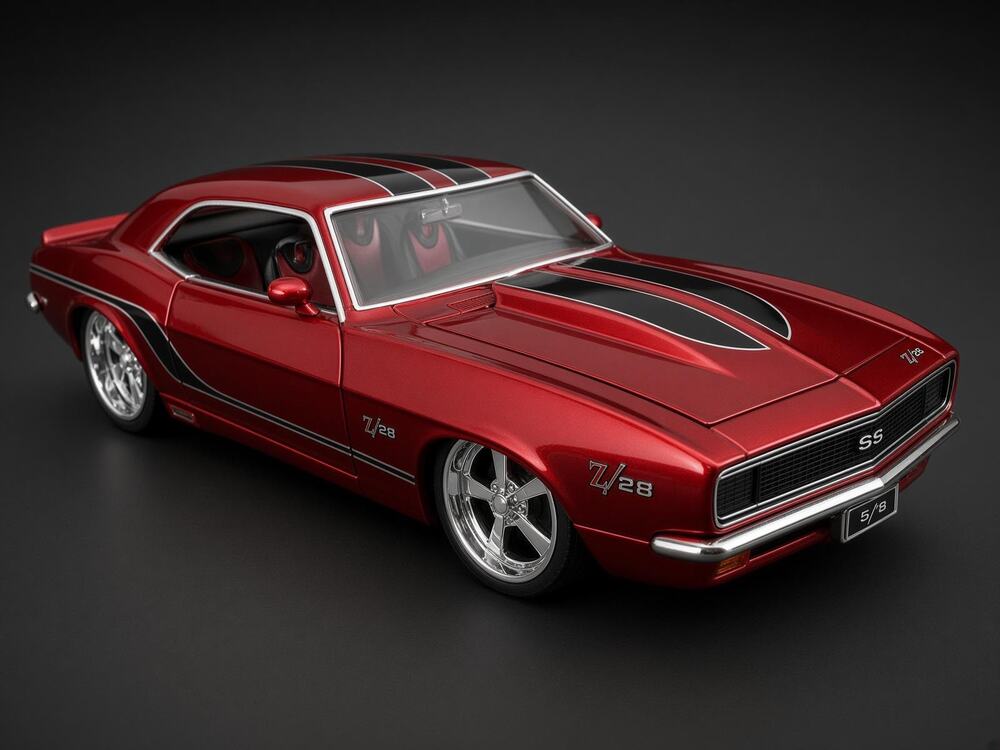Custom Lowered Red Camaro Z28 Diecast Model Car 1:24 Scale Lowrider